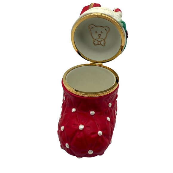 PartyLite Christmas Teddy Bear Hinged Gift Box Stocking Toys Trinket Keepsake - Picture 7 of 10